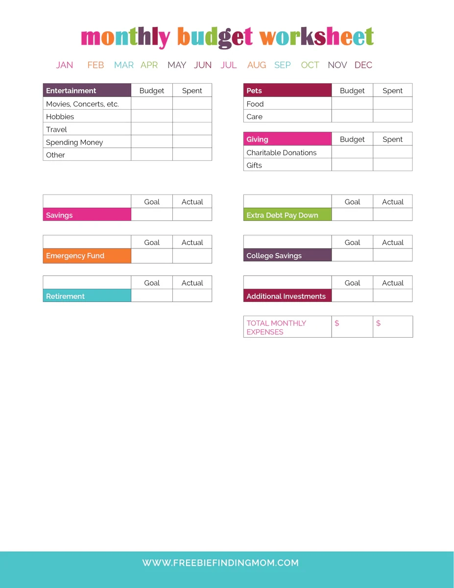 Monthly Budget Worksheets 2 Pages 
