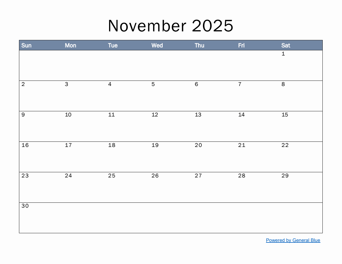 November Microsoft Calendar Printable