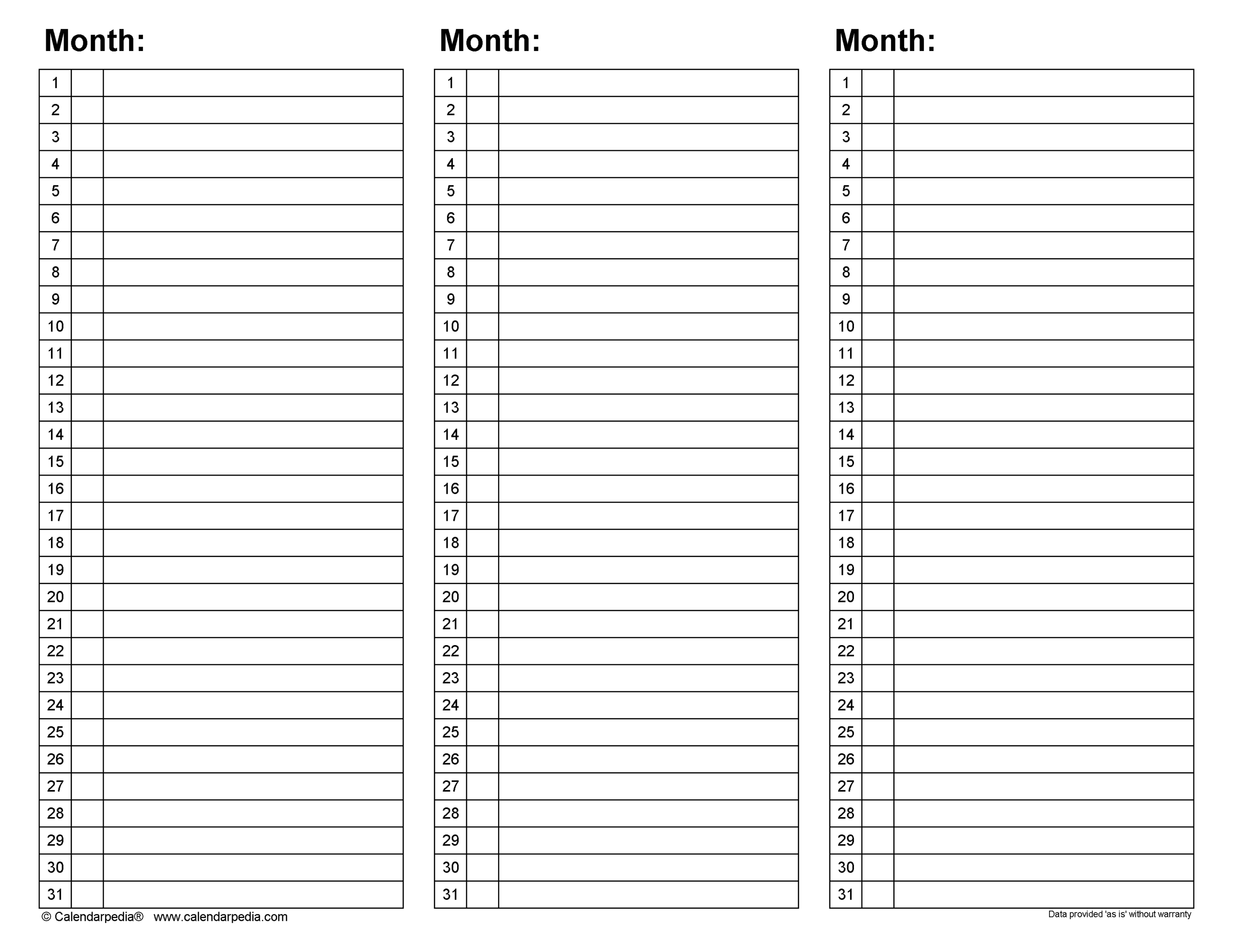 Printable Blank Calendar 3 Month
