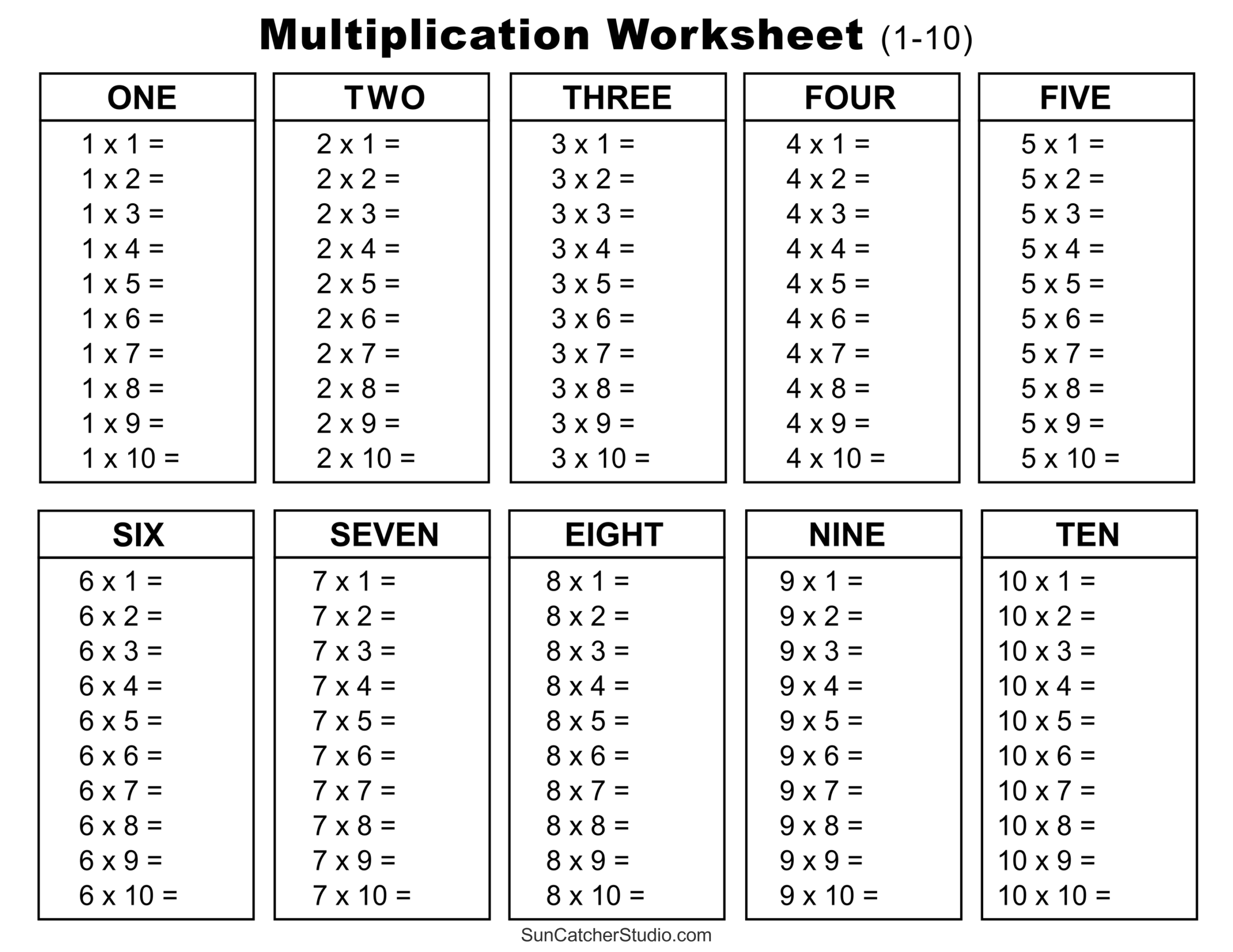 Multiplication Worksheets Printable 1 12