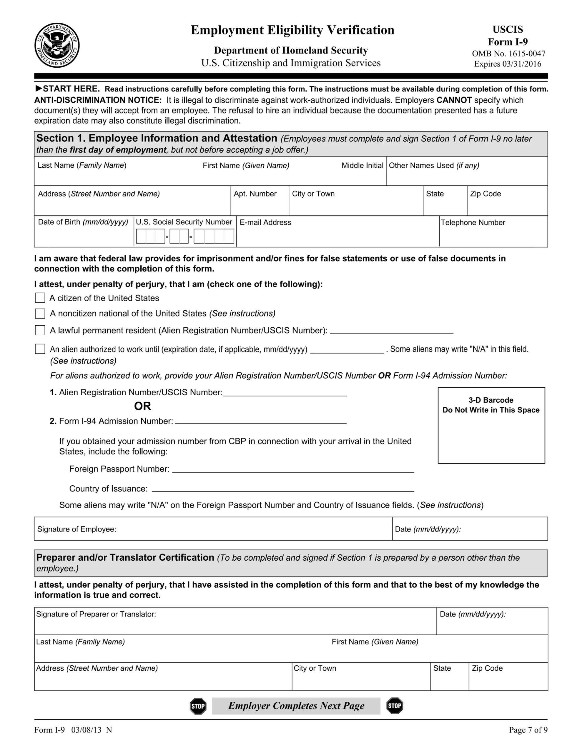 Printable 2026 I9 Form