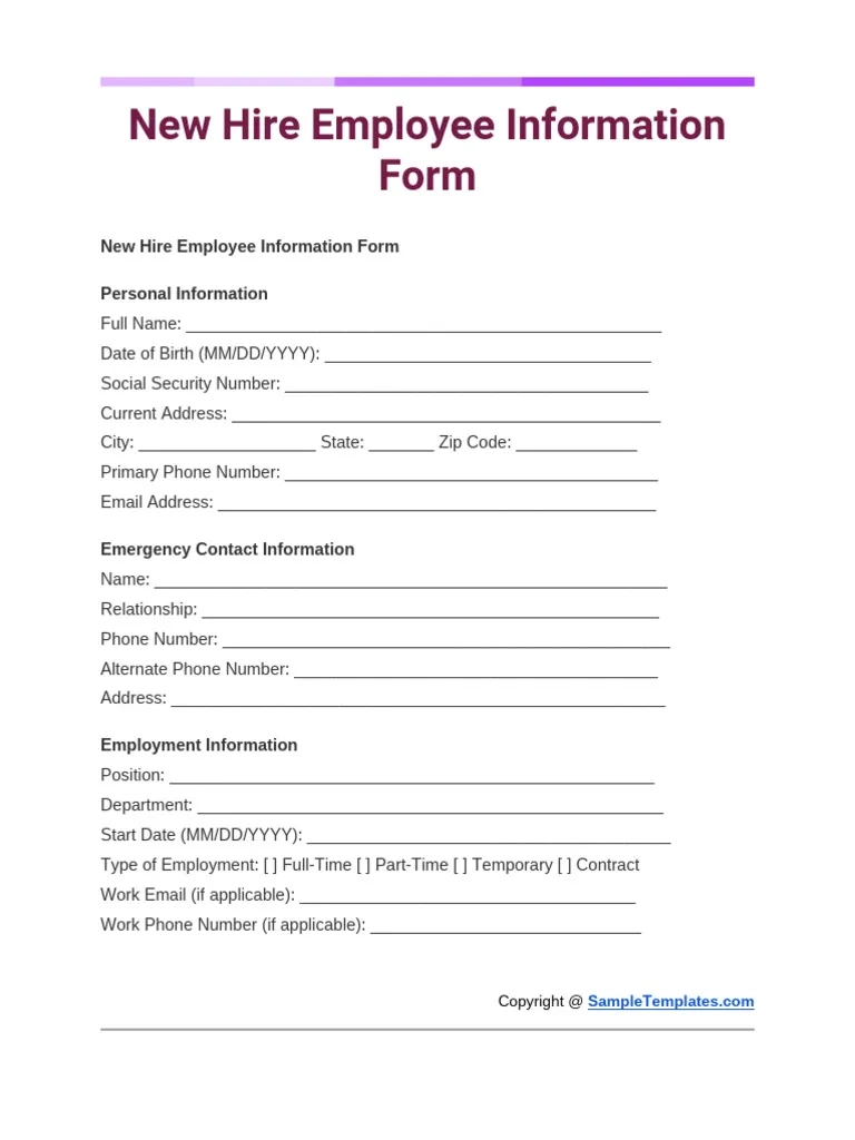 New Hire Employee Information Form PDF