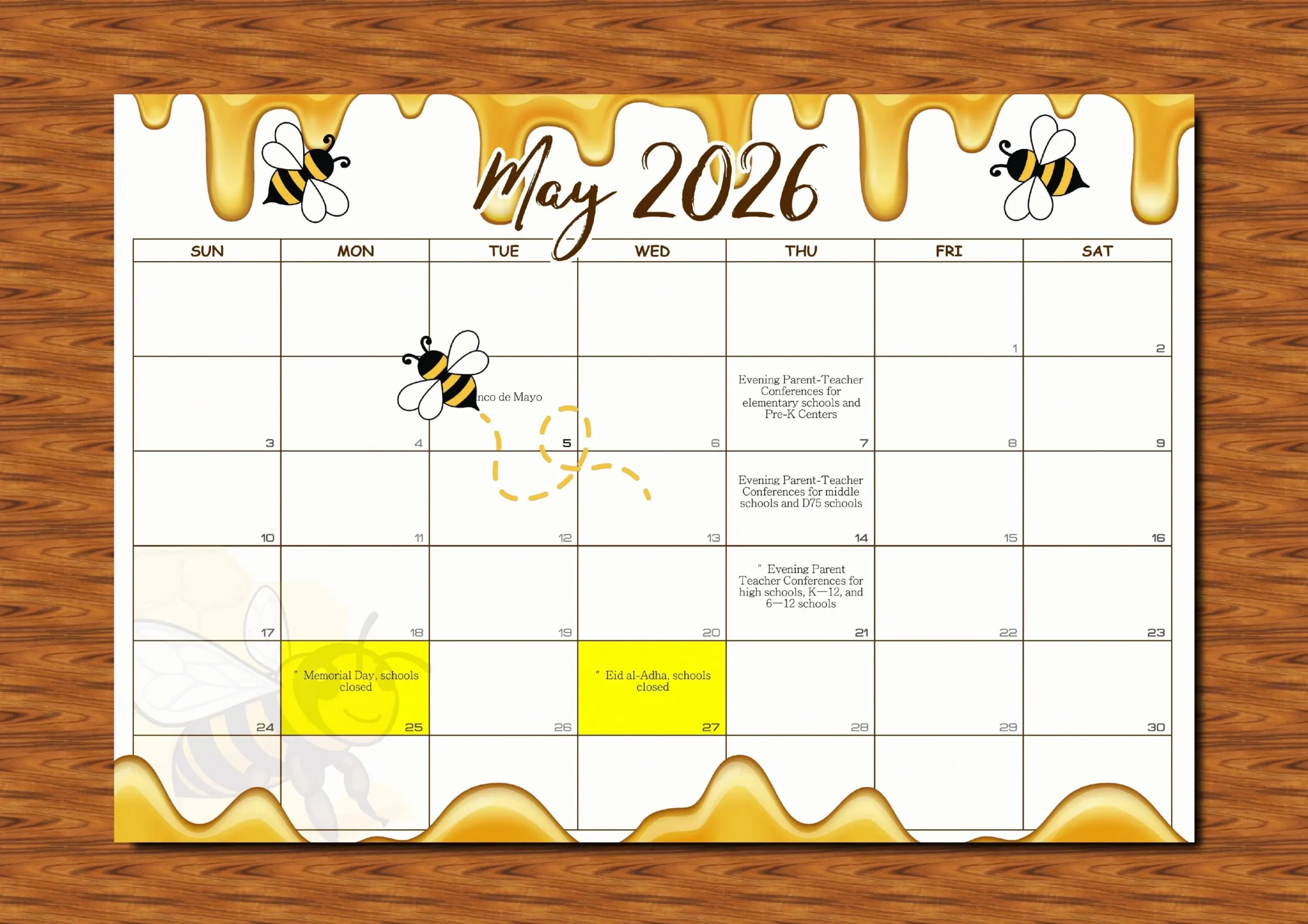 New York School Calendar Bumble Bee 2025 2026 august To June 