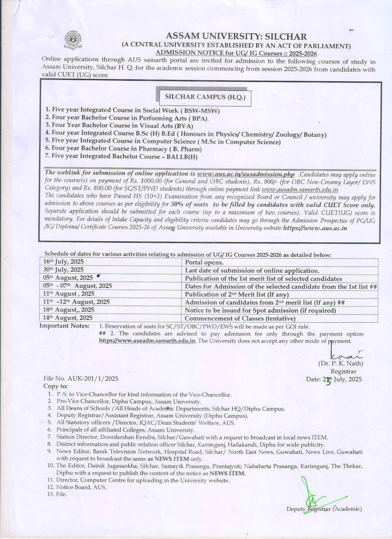 notice assam university