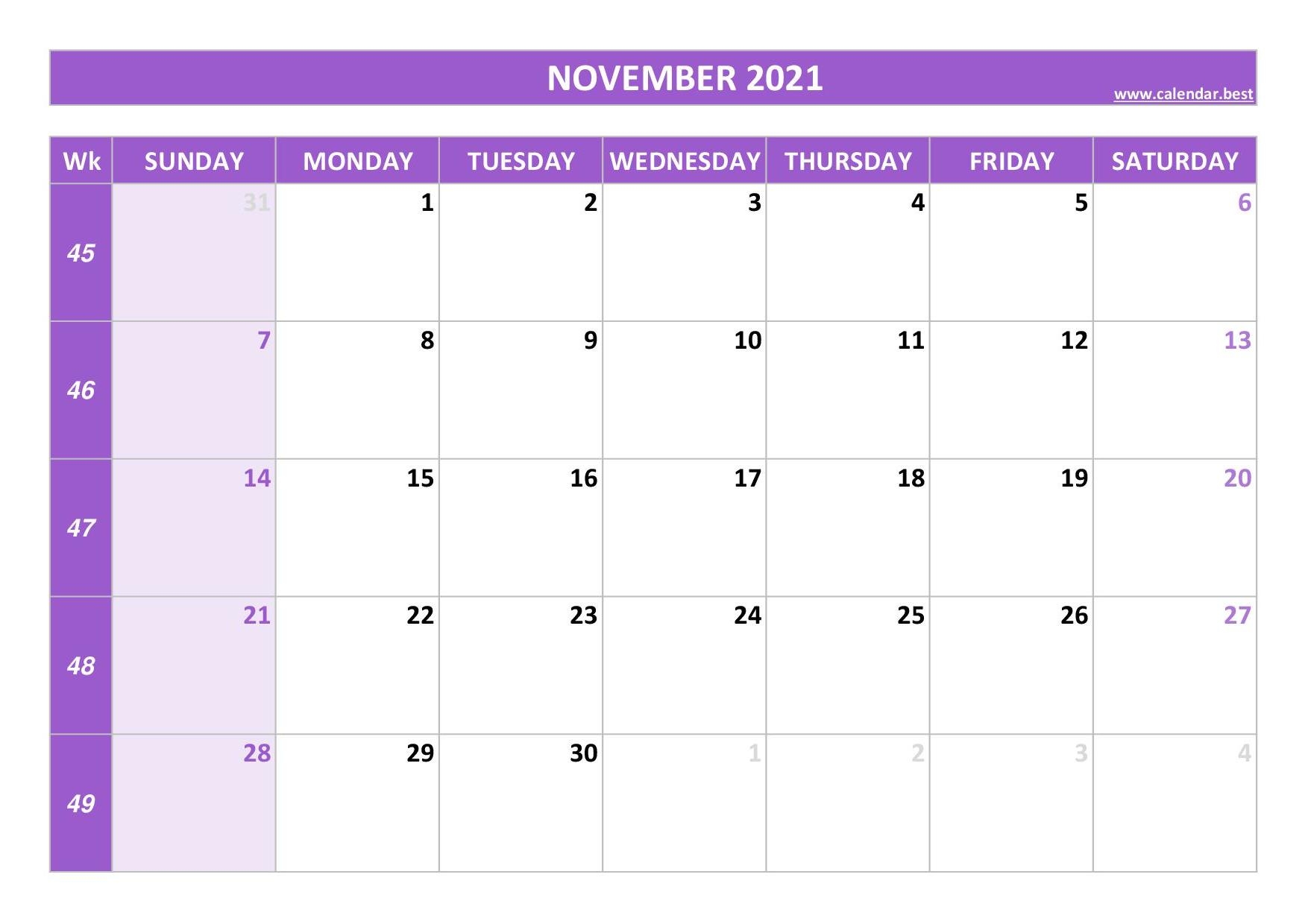 November 2021 Calendar Calendar best