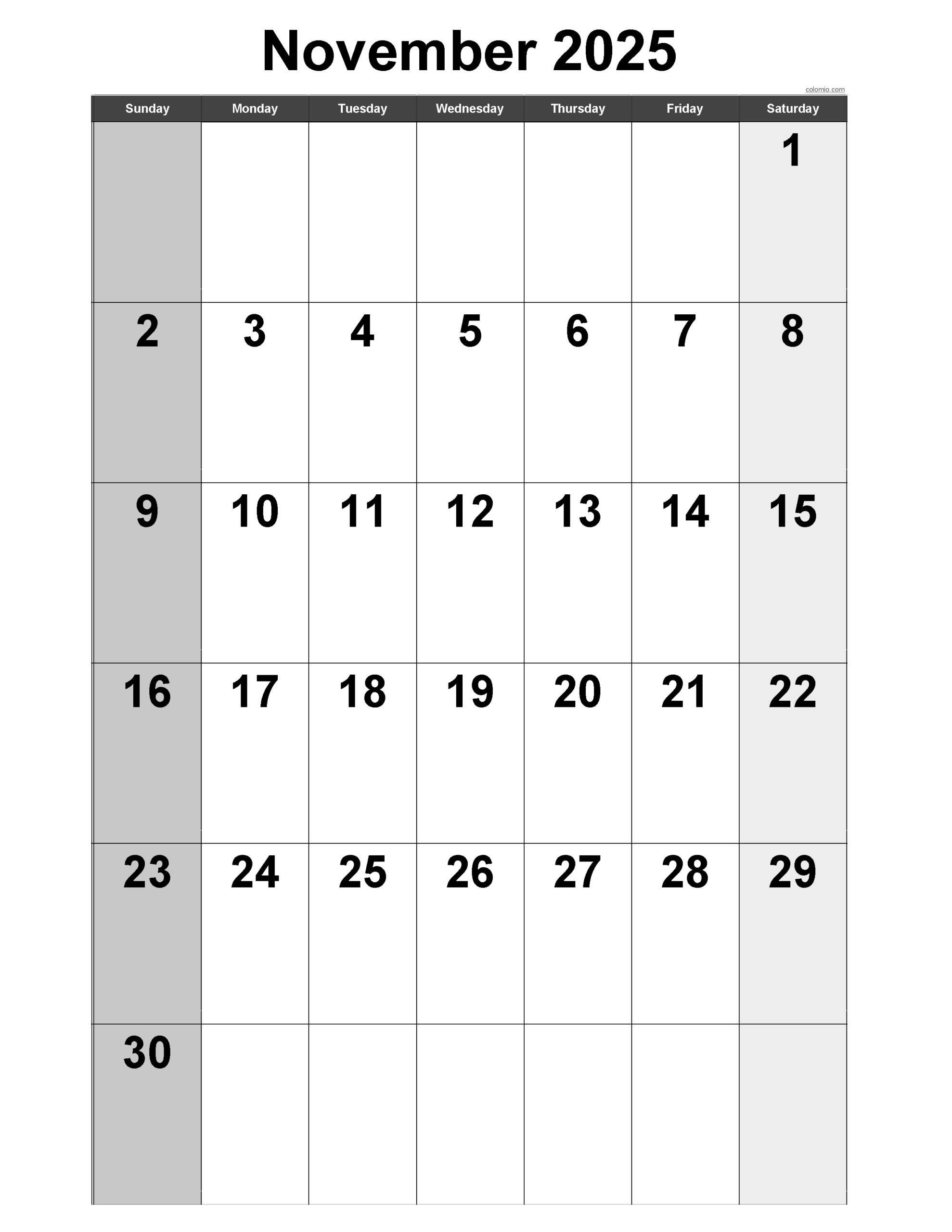 November 2025 Calendar Free Printable PDF XLS And PNG