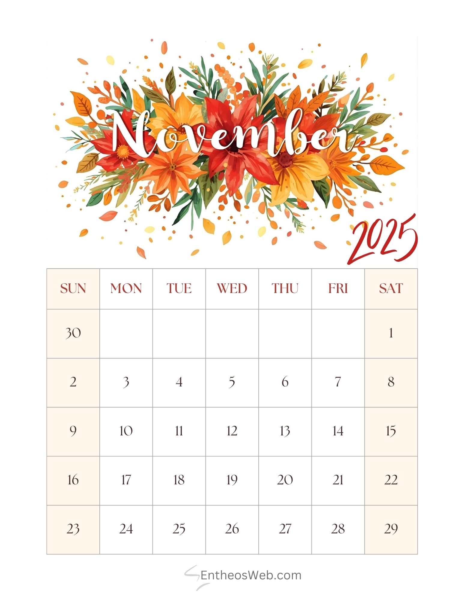 November 2025 Calendar Free Printables EntheosWeb