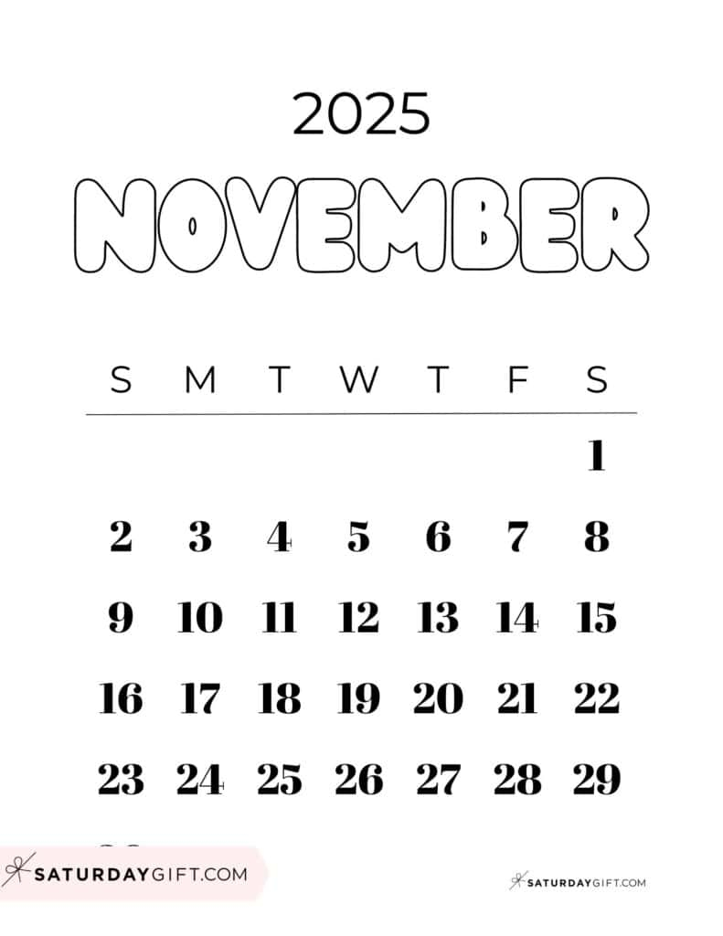 November 2025 Calendars 23 Cute Free Printable PDFs SaturdayGift