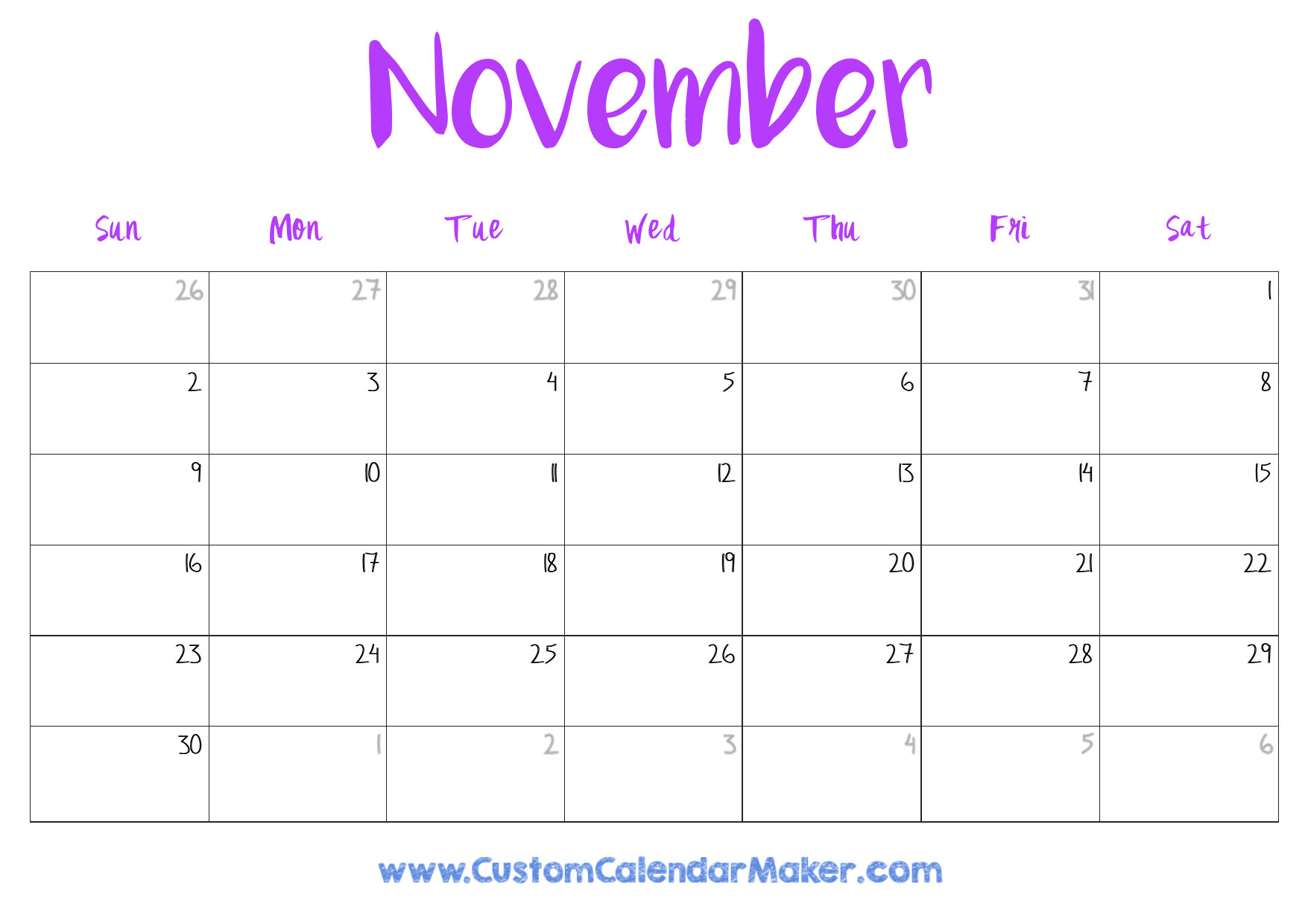 Printabl November Calendar