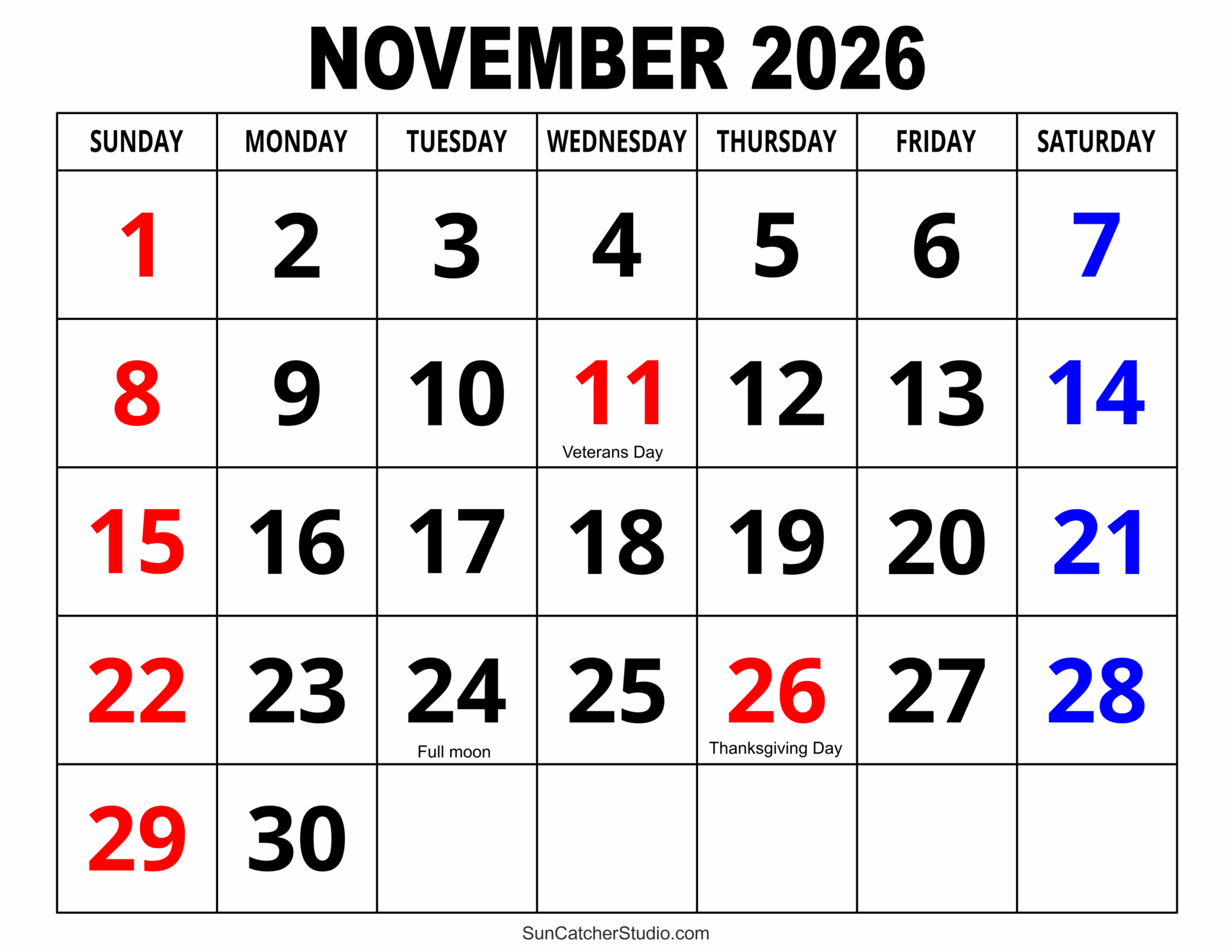 Free Calendar Printable November 2026