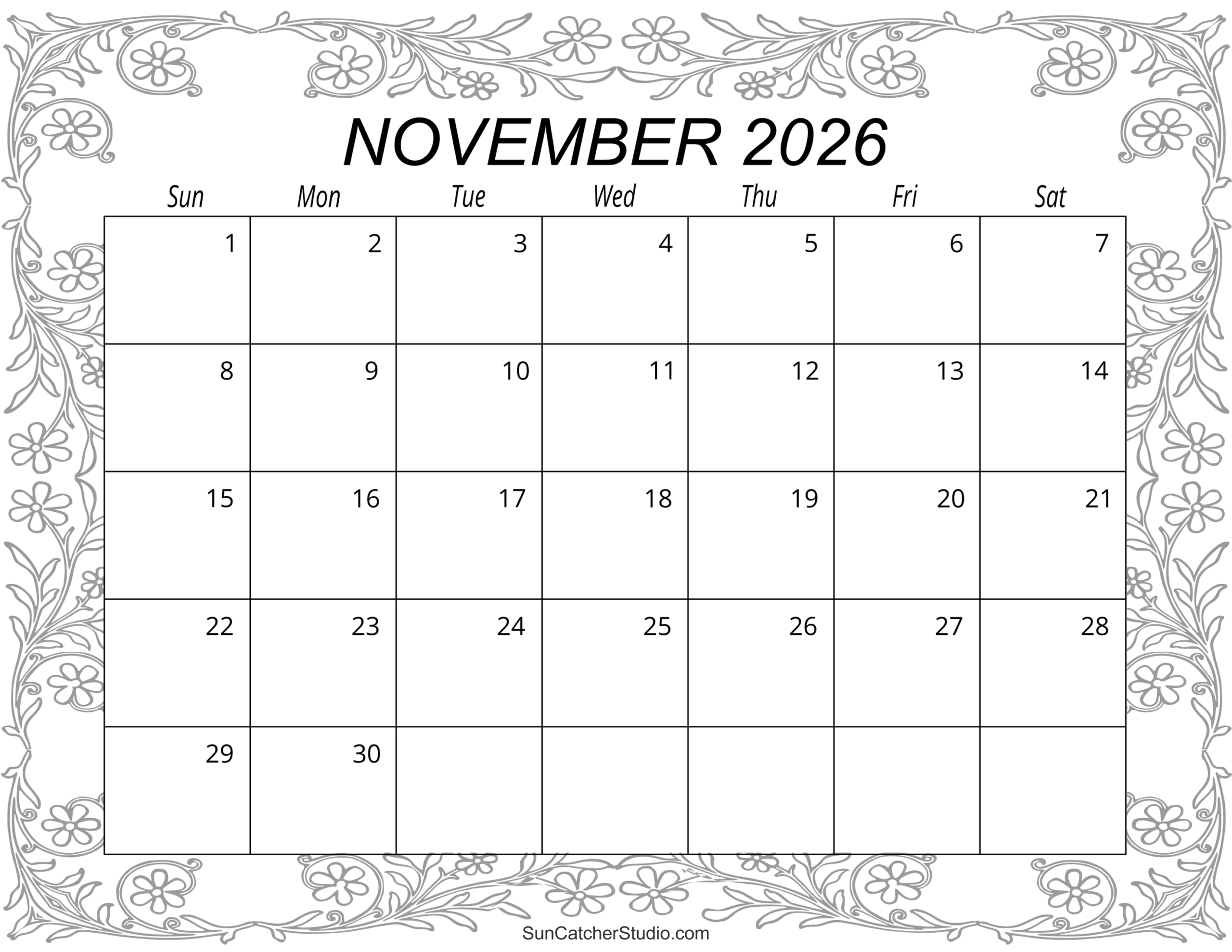 Large Print Printable Calendar November 2026