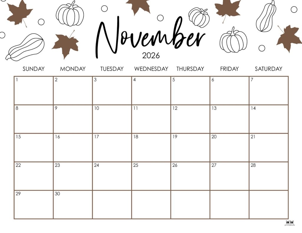November 2026 Calendars 123 FREE Printables Printabulls