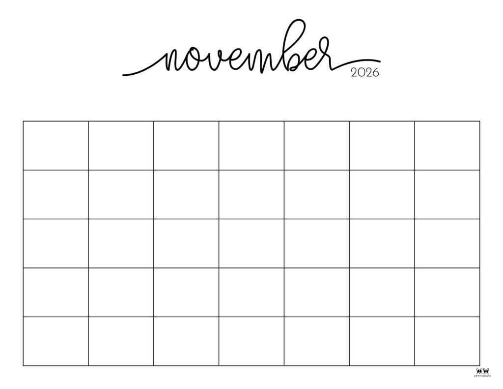 November Calendar Printable 2026 Cute