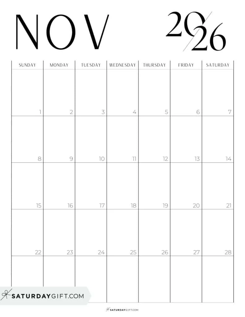 November 2026 Calendar Planner Printable