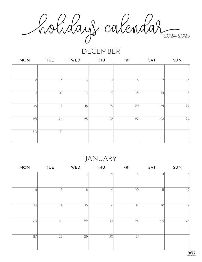 November December 2024 Calendars 28 Printables Printabulls