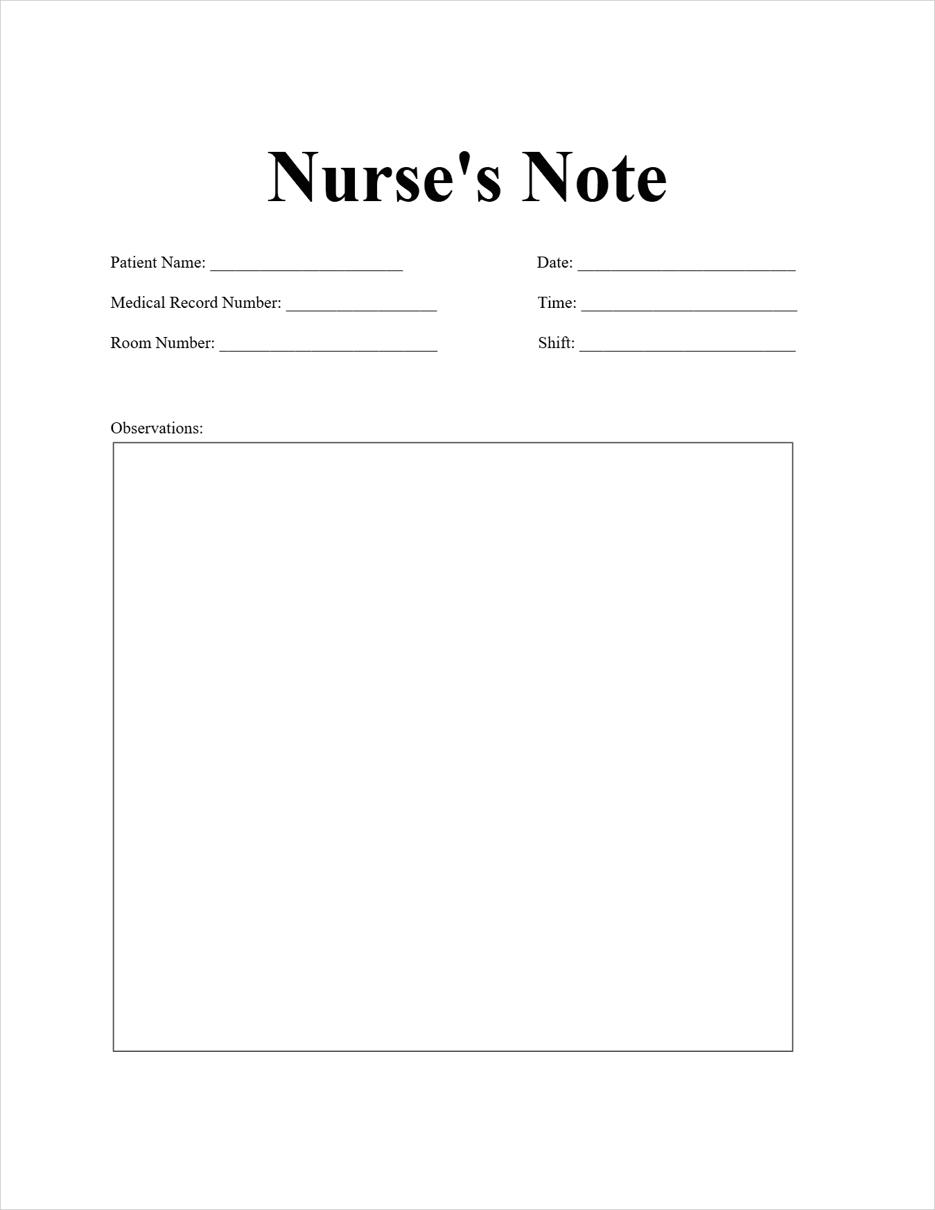 Nursing Note Template Free Download PDF Agile