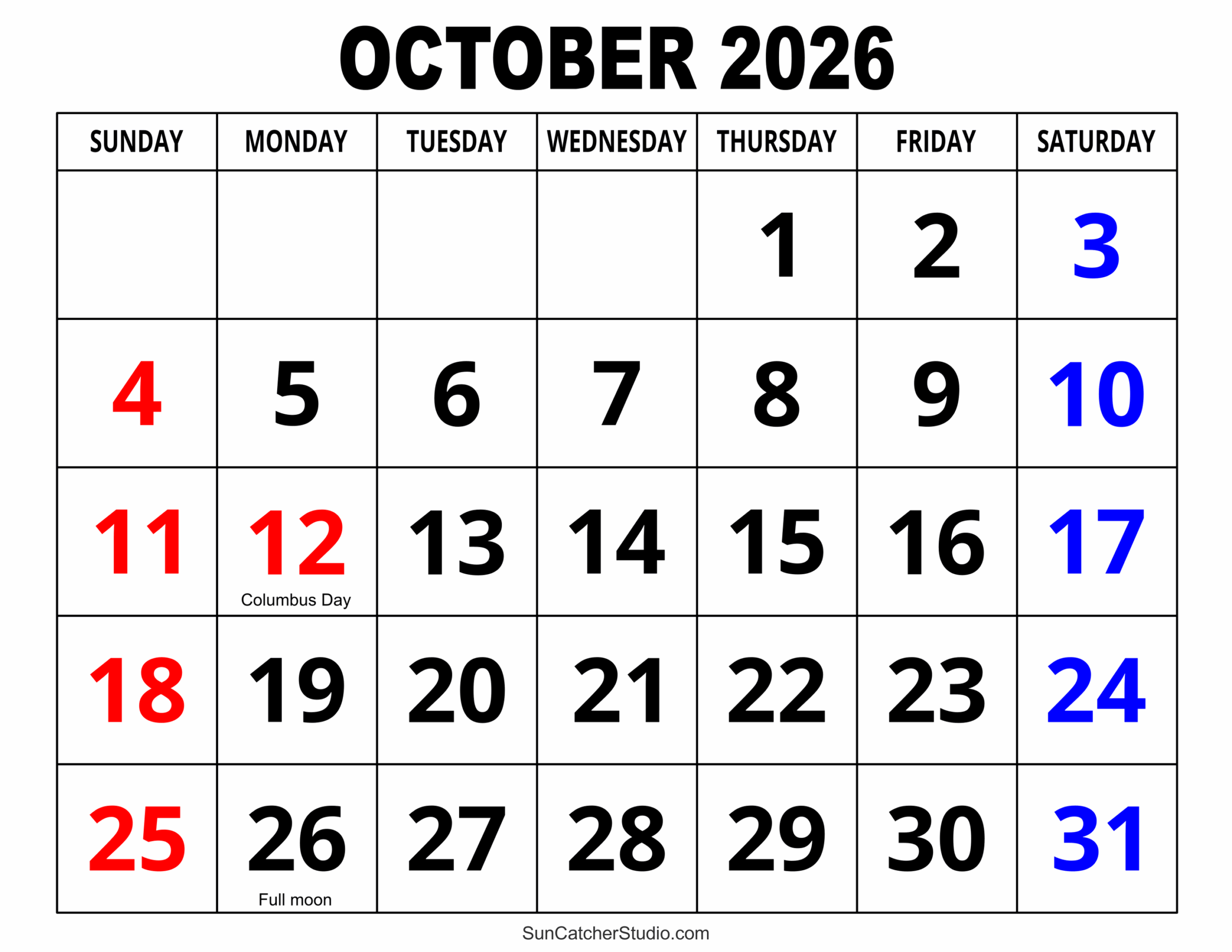 Printable Calendar Octover November 2026