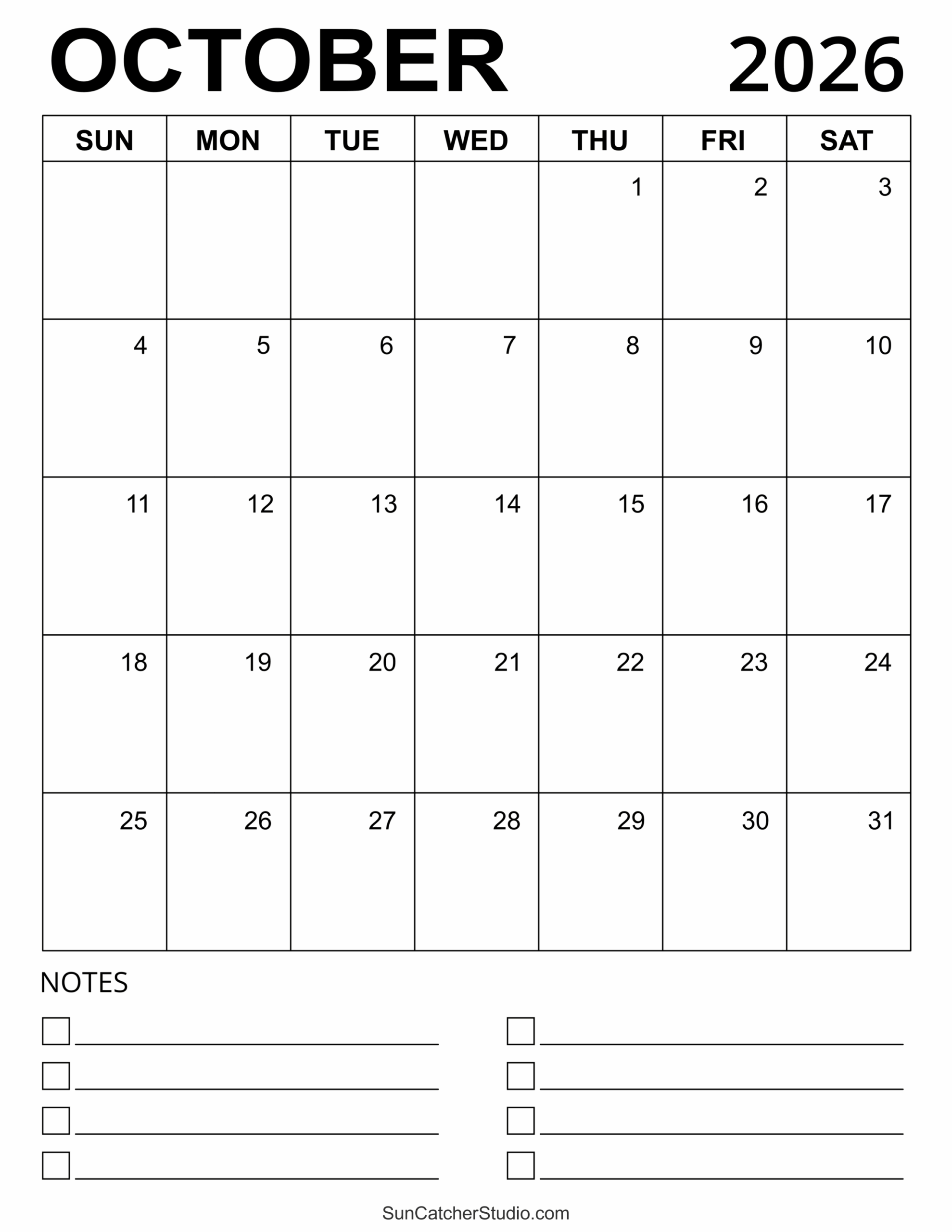 Blank Calendar Page For October 2026