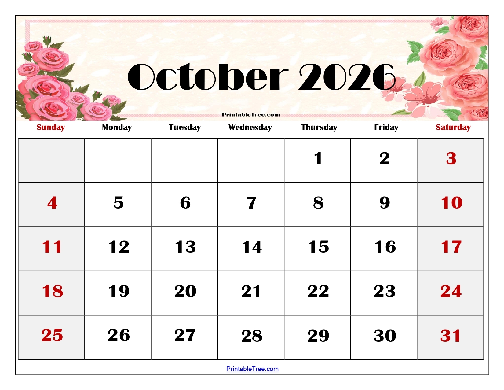 Blank Calendar October 2026