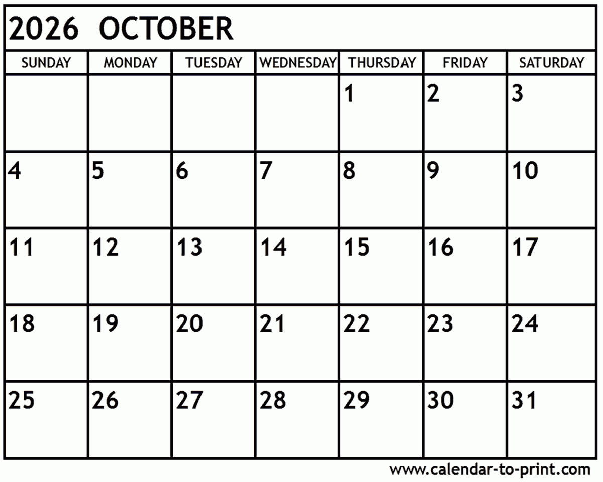 October 2026 Blank Printable Calendar