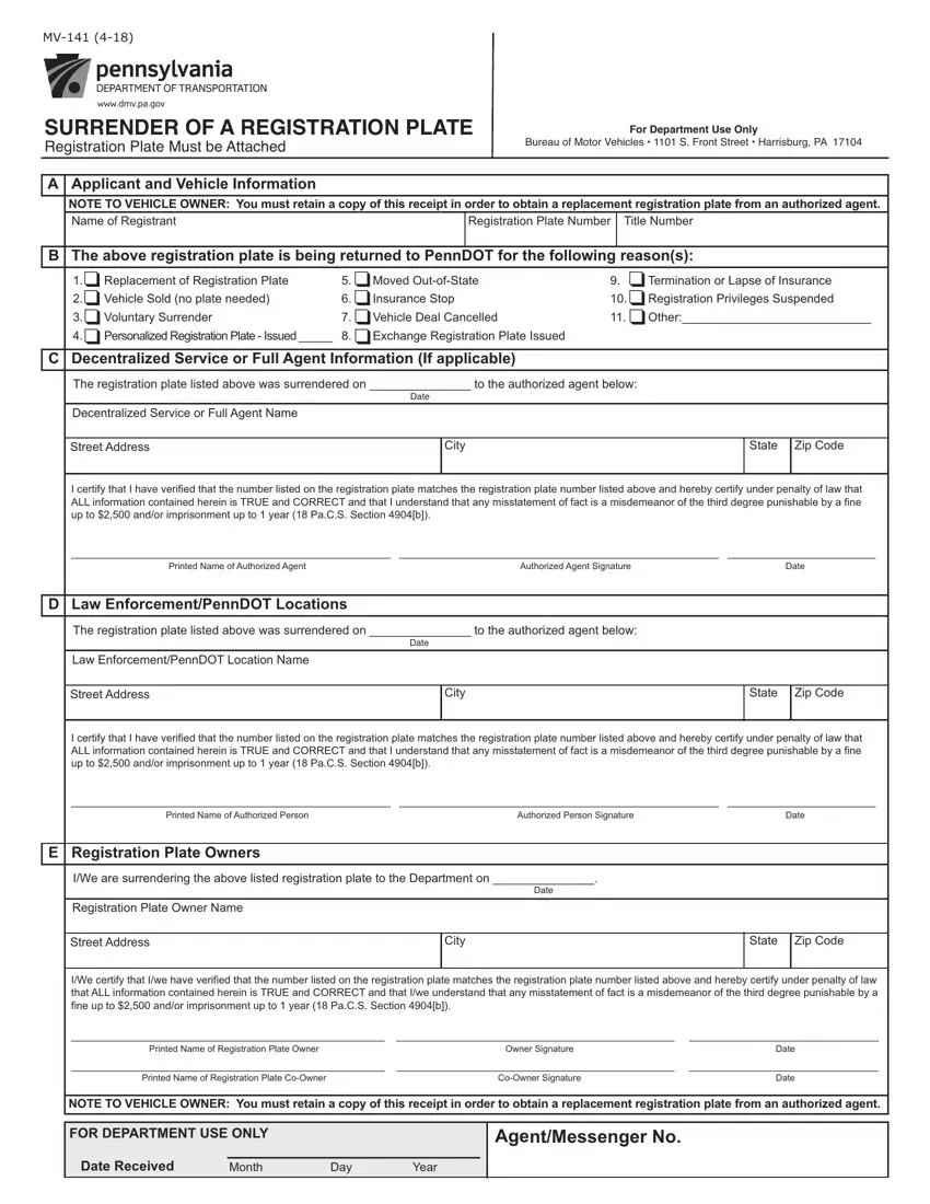 Pa Mv141 Form Fill Out Printable PDF Forms Online