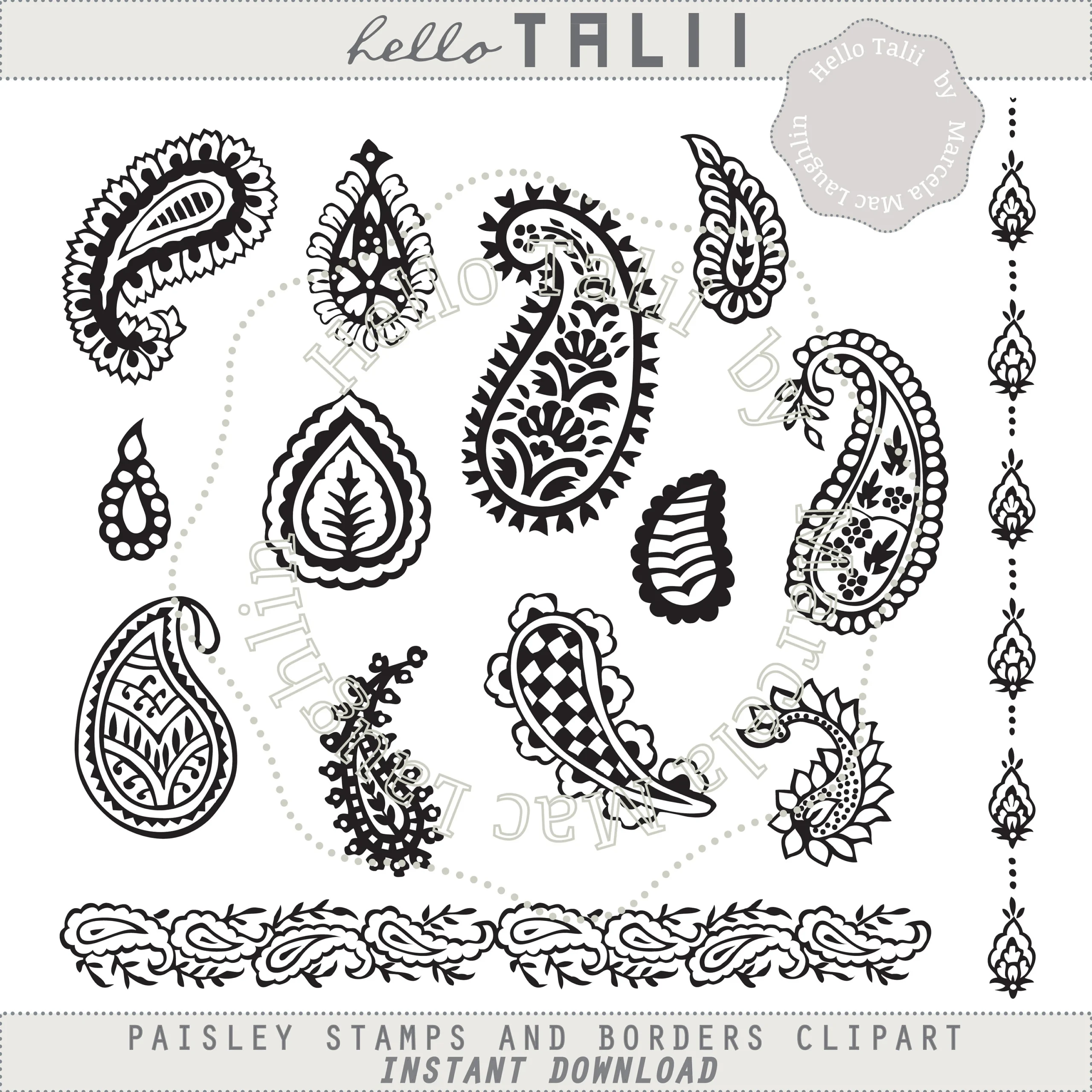 PAISLEY Clip Art 12 Paisley STAMPS 2 Paisley Borders Clipart 