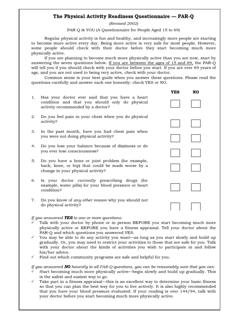 PAR Q Forms PDF Physical Fitness Physical Exercise