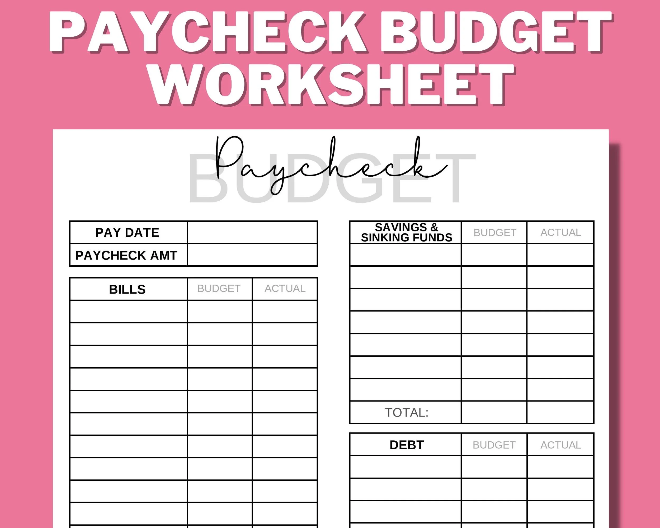 Budget Worksheets Printable