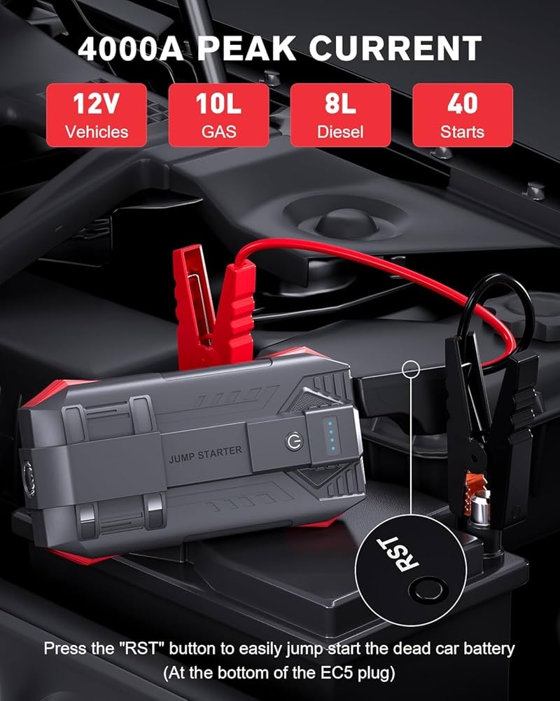 Povasee 4000 A UltraSafe Jump Starter Power Bank For Cars 12 V 