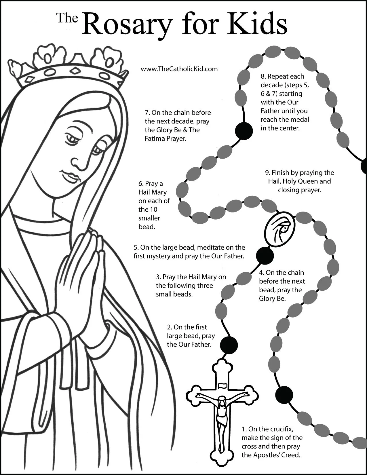 Pray The Holy Rosary Catholic Coloring Page Downloads 