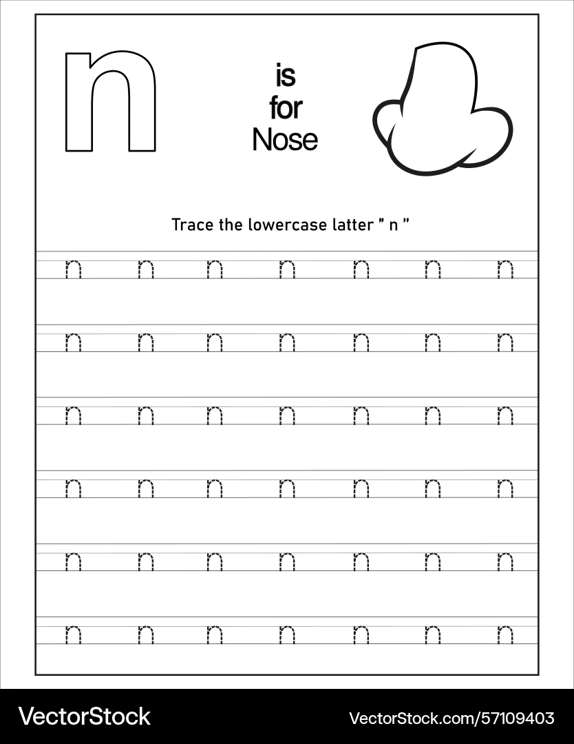 Preschool Letter N Tracing Worksheet For Kids Royalty Free 