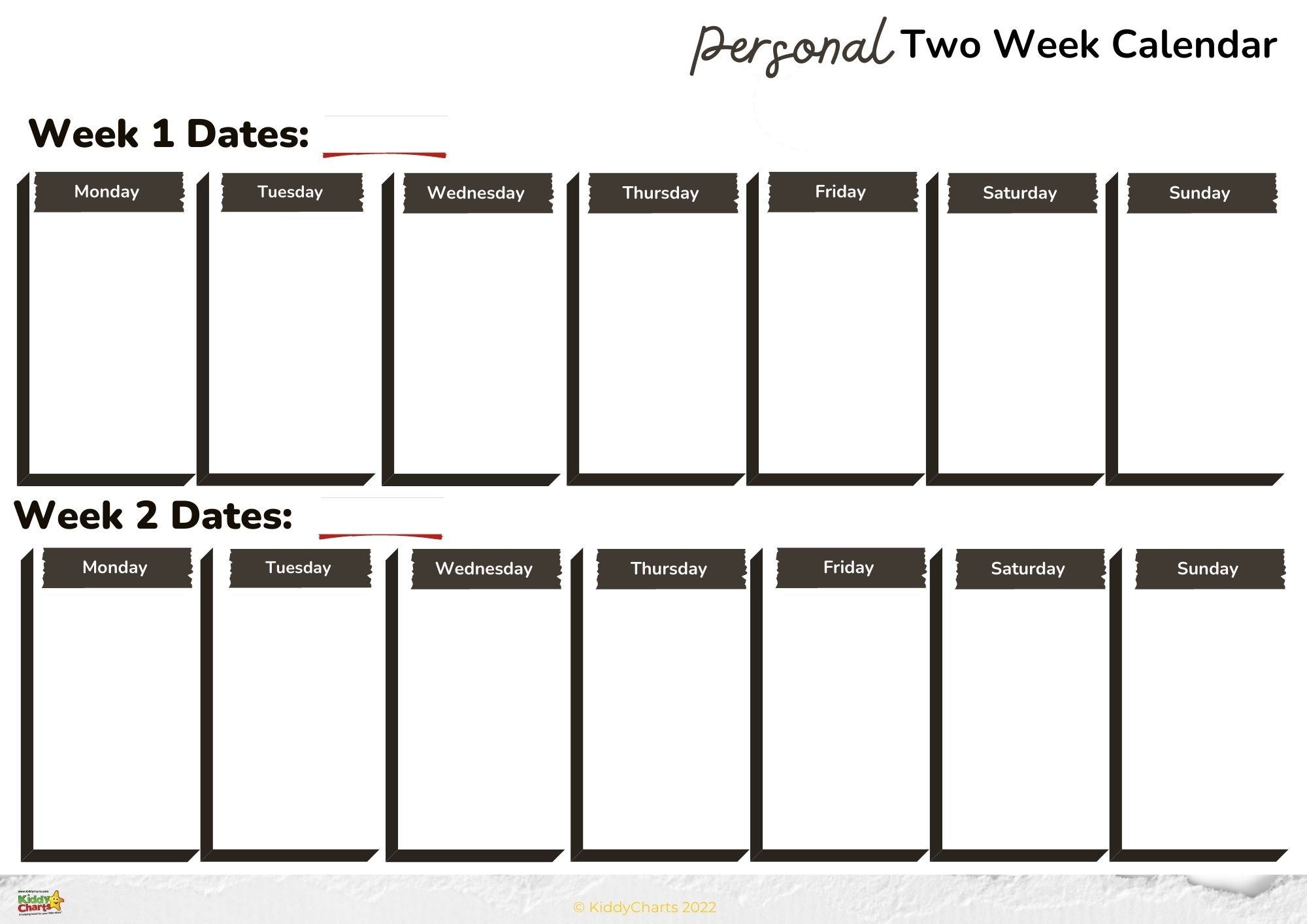Printable Blank 2 Week Calendar
