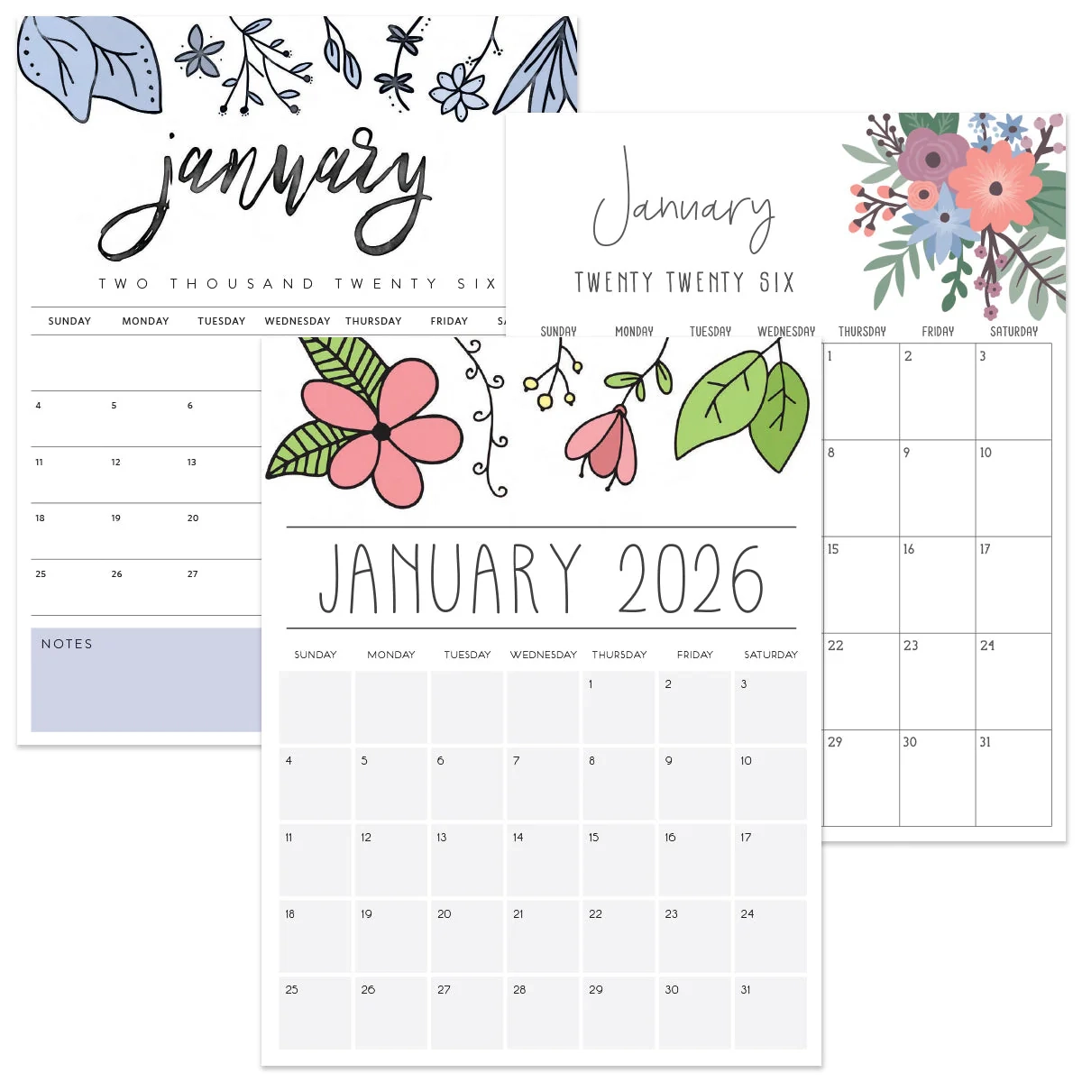 Printable 2026 Calendar Blank Templates