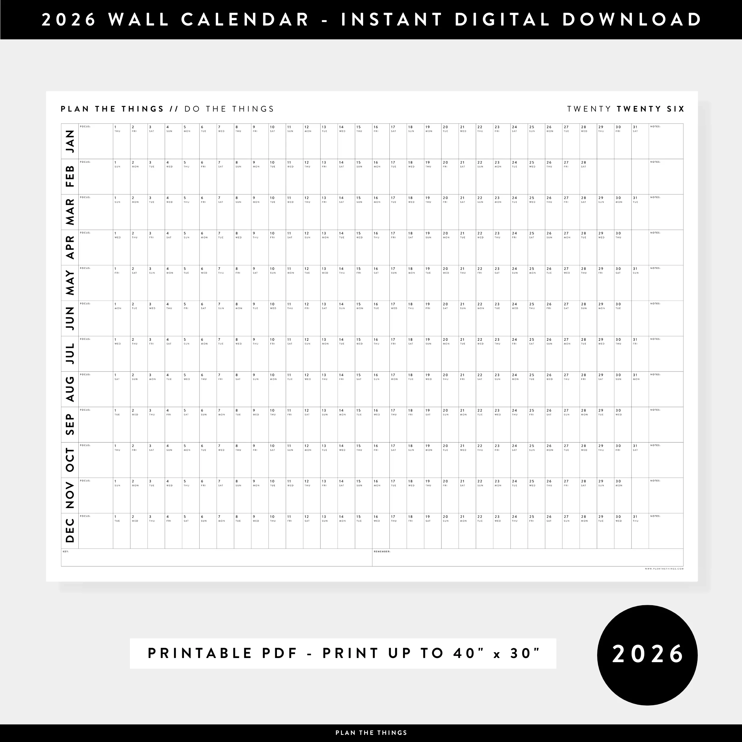 Blank Yearly Calendar Template 2026