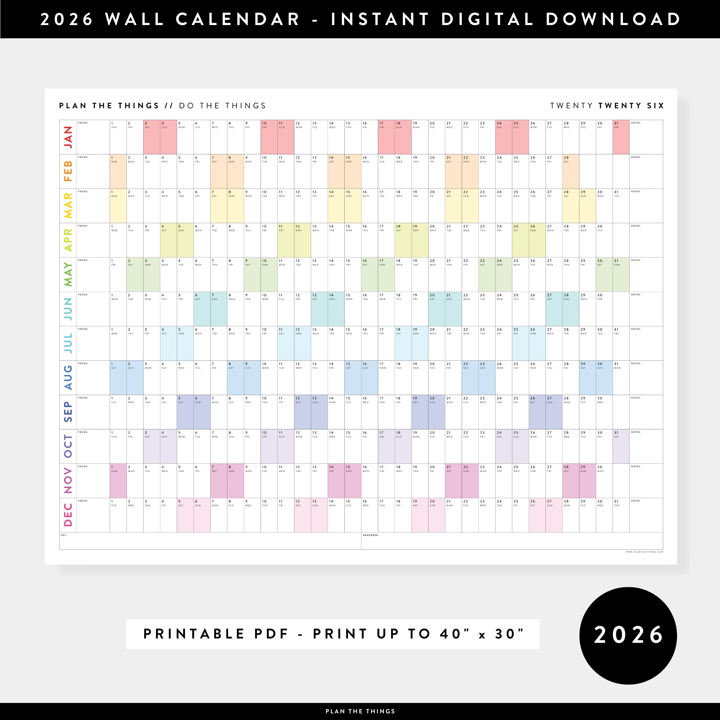 2026 Printable Wall Calendar