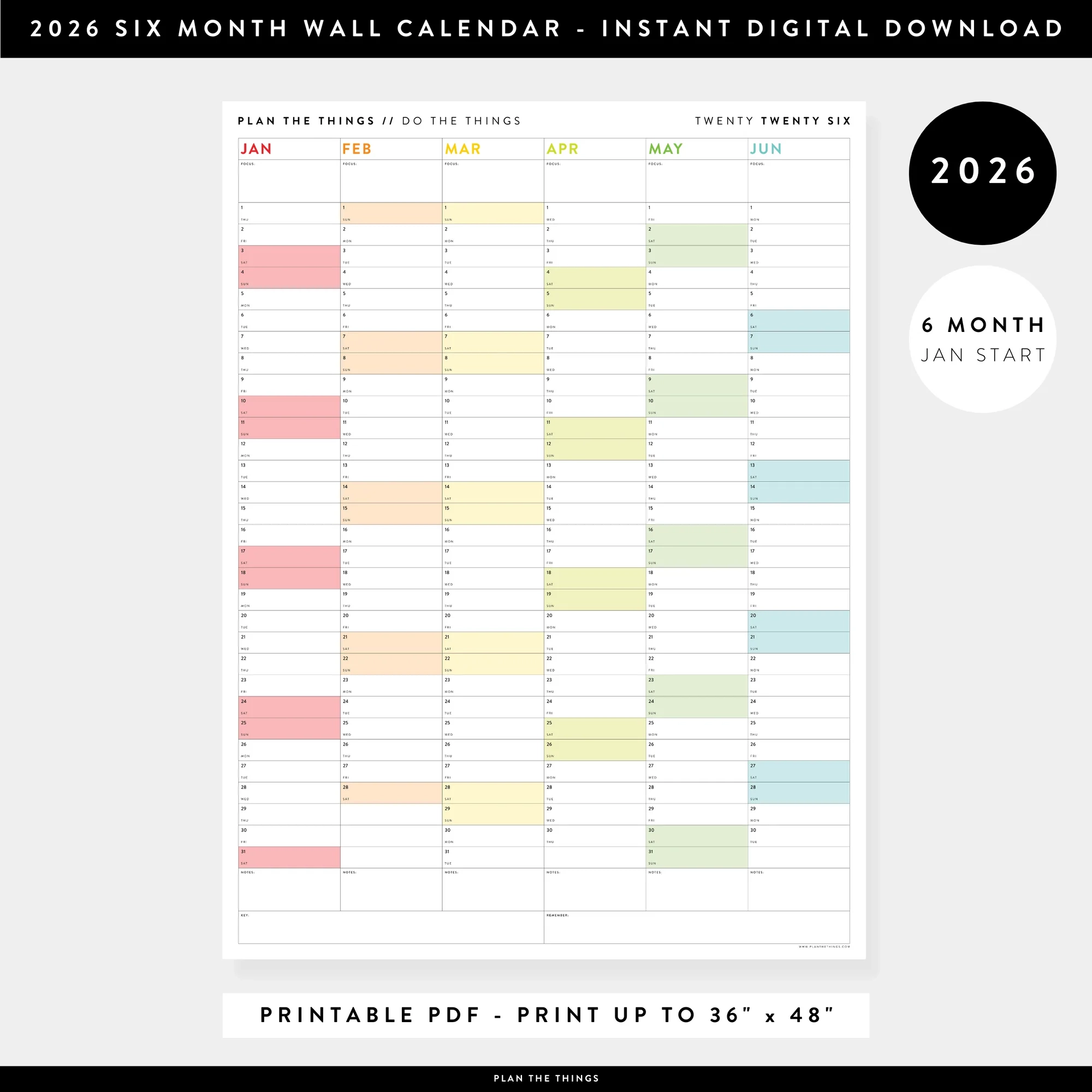 2026 6 Month Calendar Printable