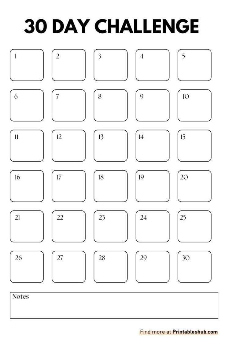 Printable 30 Day Challenge Blank Templates
