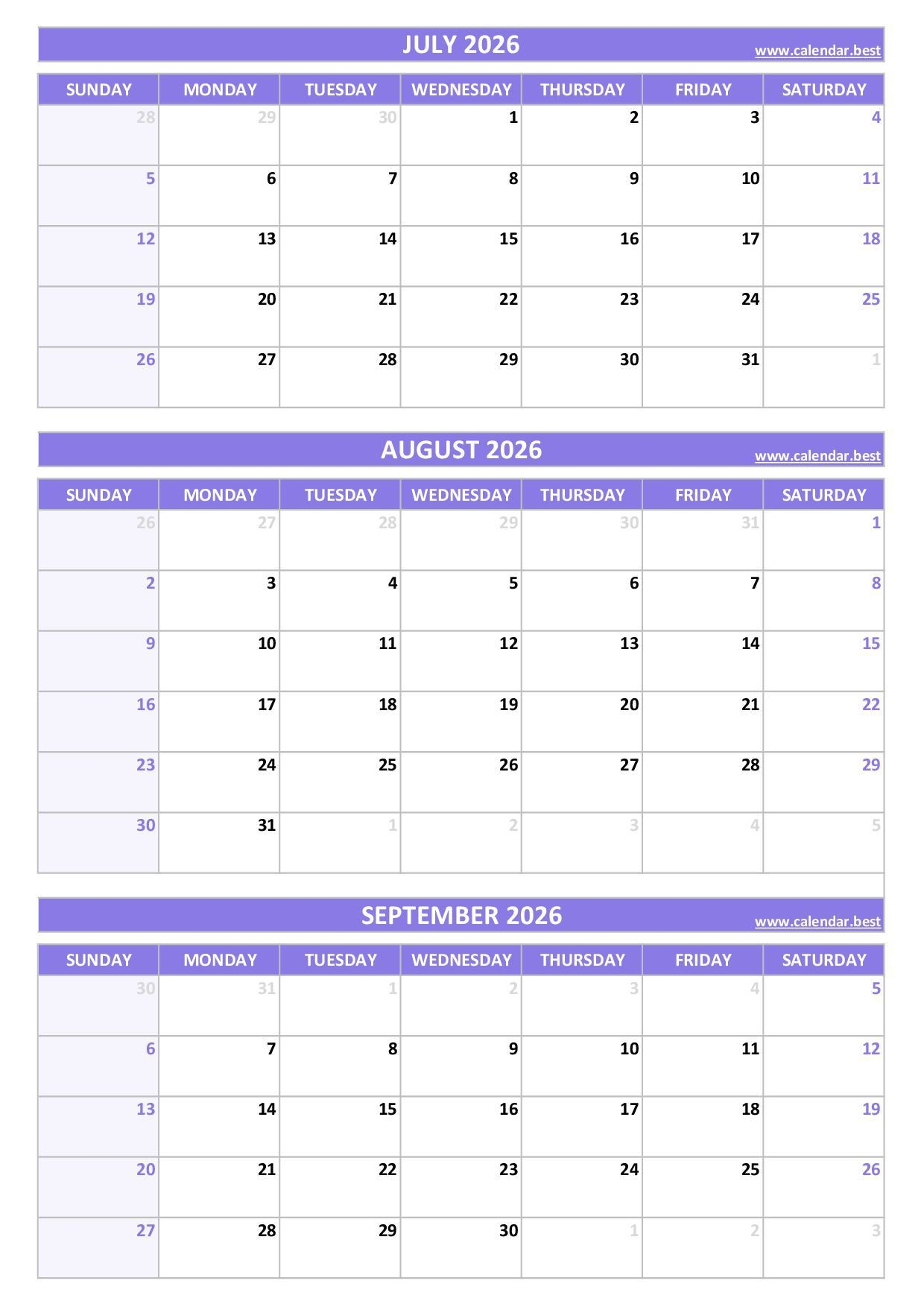 Free Printable 3 Month Calendar 2026