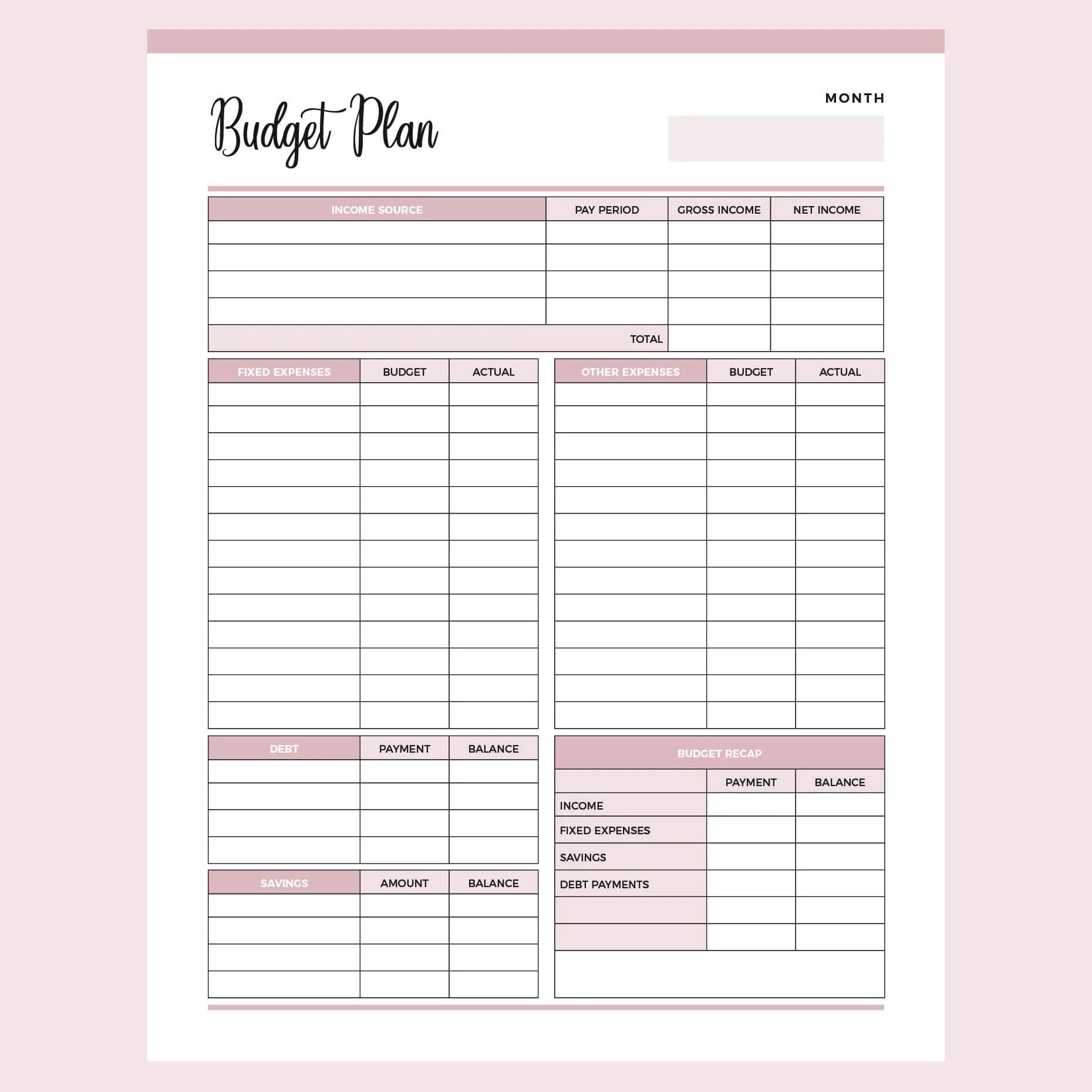 Printable Budget Worksheet US Letter amp A4 PDF FREE Download 