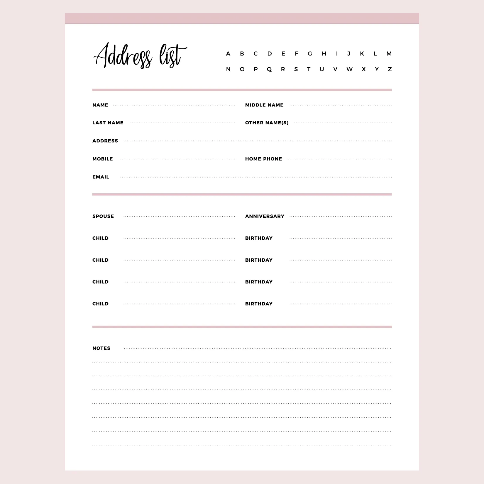 Printable Address Book Template