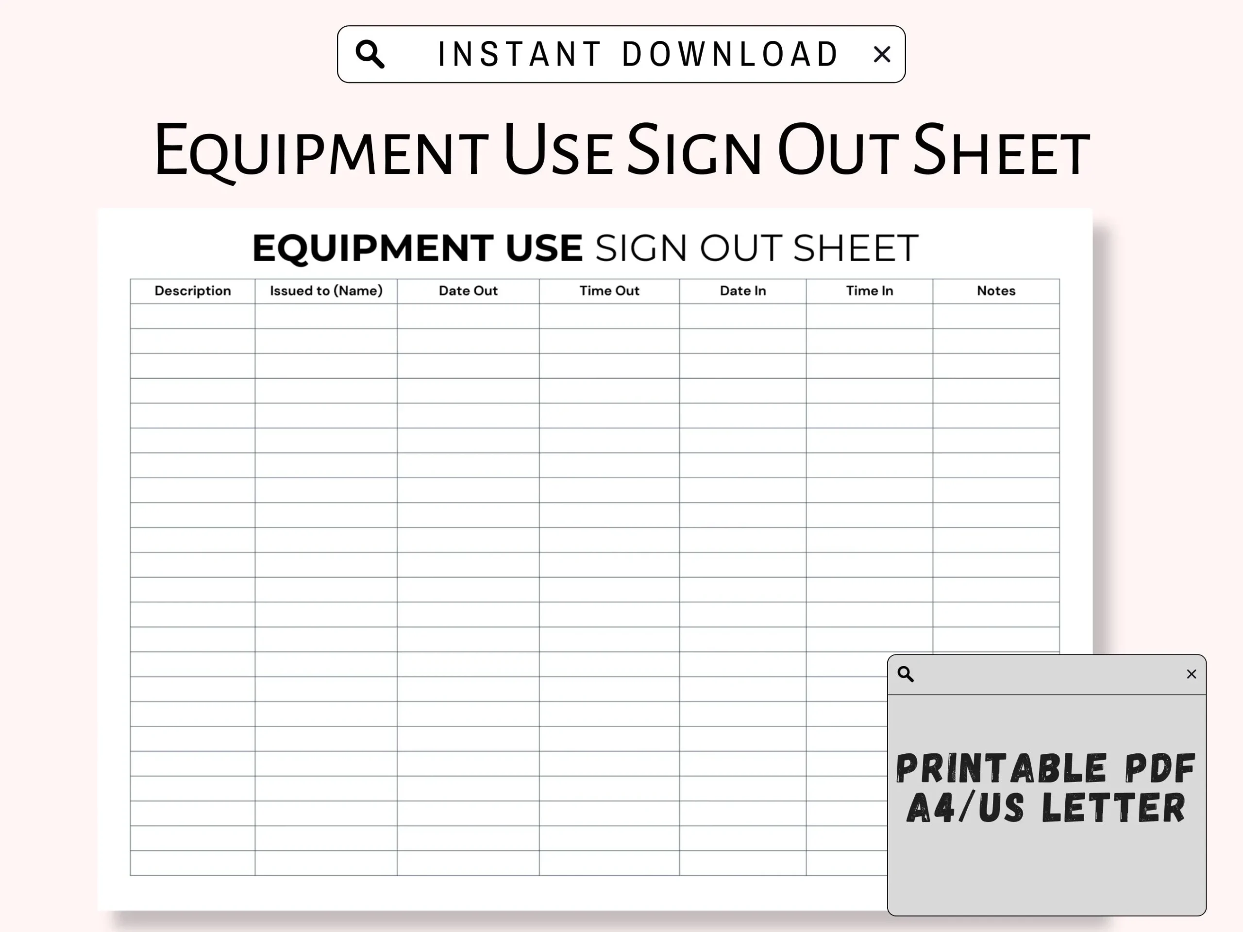 Printable Equipment Use Sign Out Sheet For Equipment Borrowing 