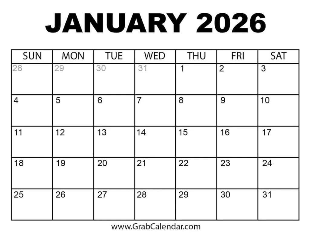 Calendar Of 2026 Printable