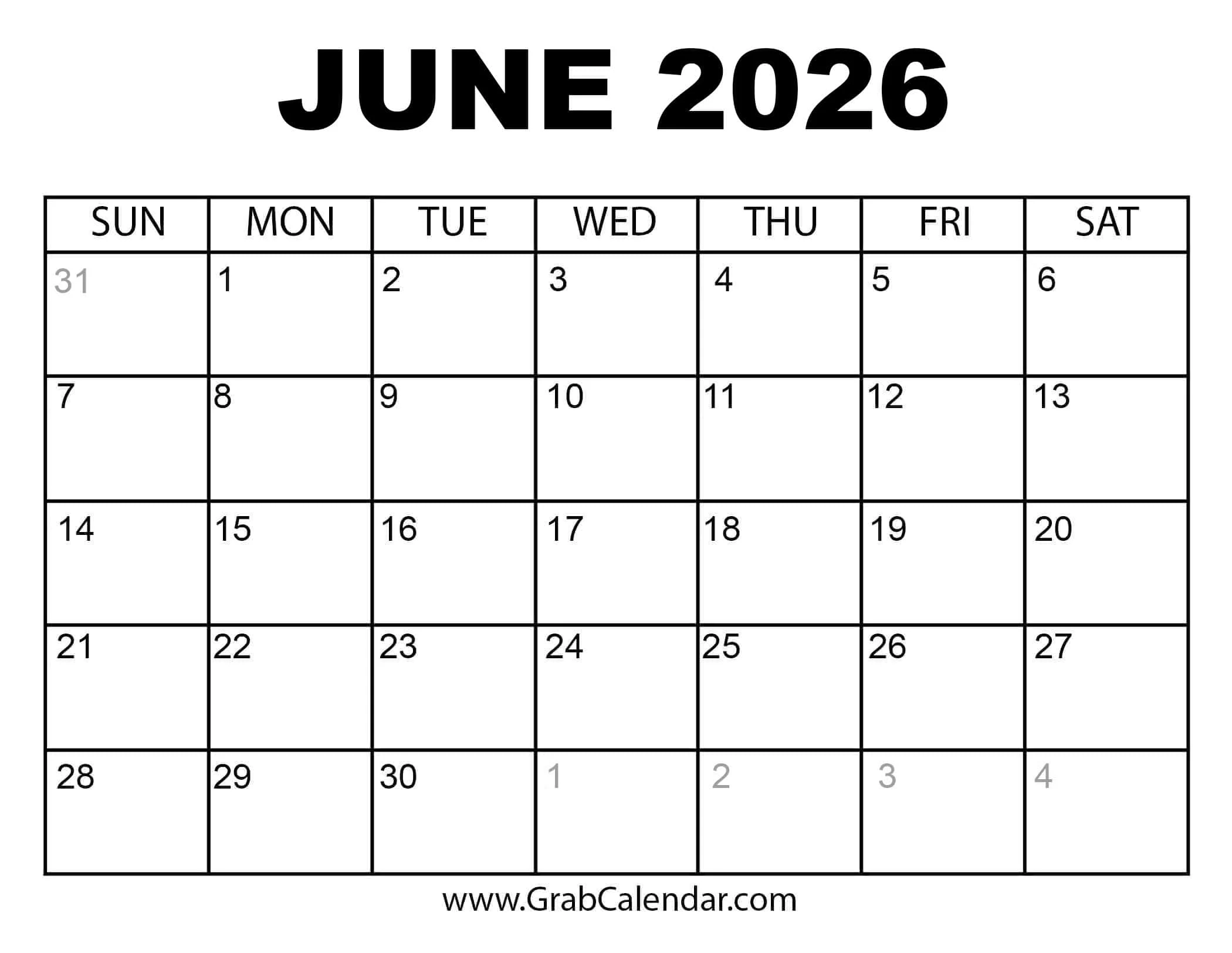 Printable Calendar May And June 2026