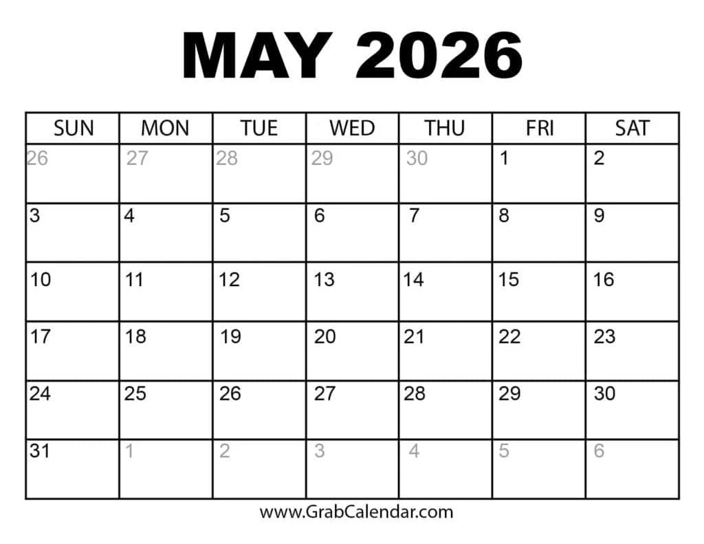 Printable May 2026 Calendar