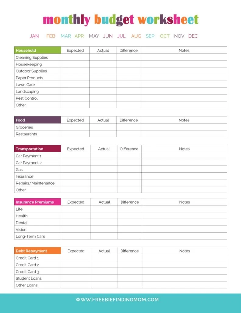 Easy Printable Monthly Budget Worksheet Free