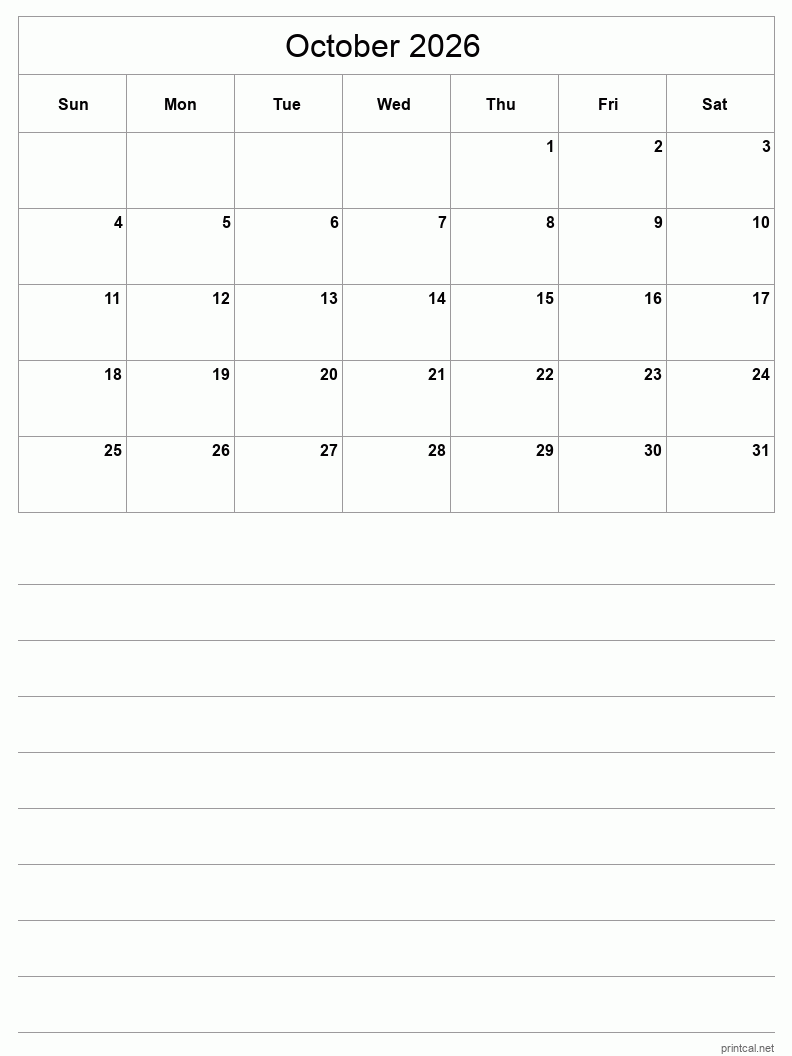 Printable October 2026 Calendar Free Printable Calendars
