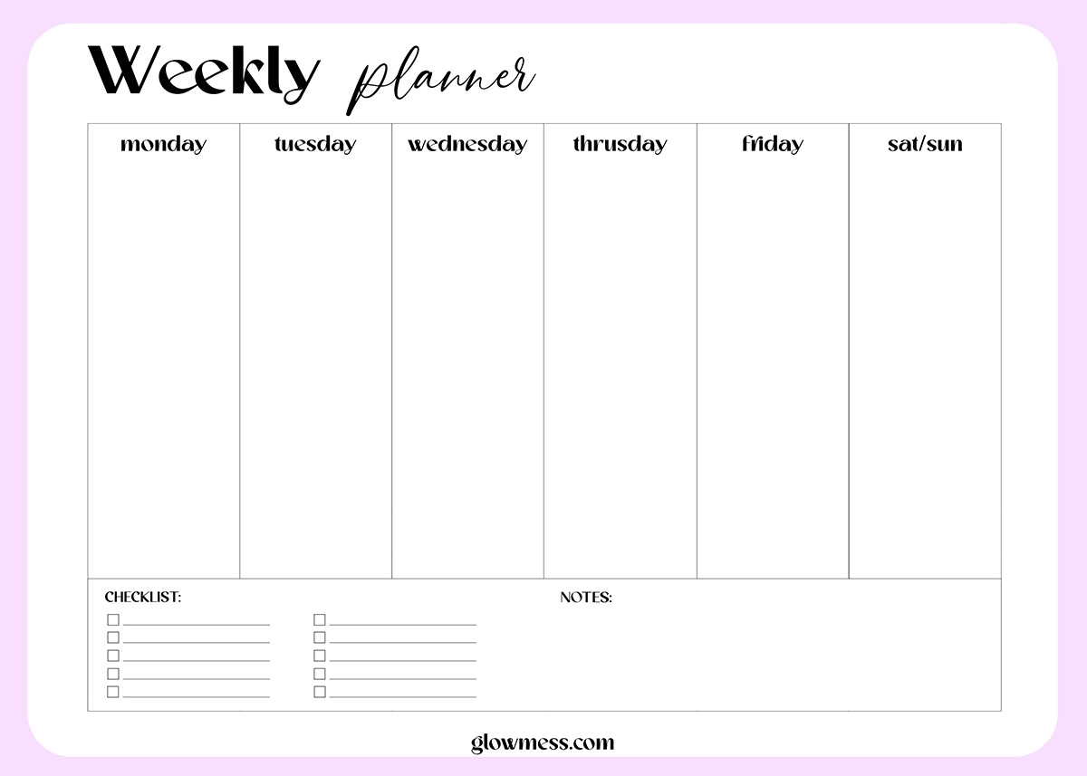 Printable Weekly Planner Free Calendar Template PDF Download 