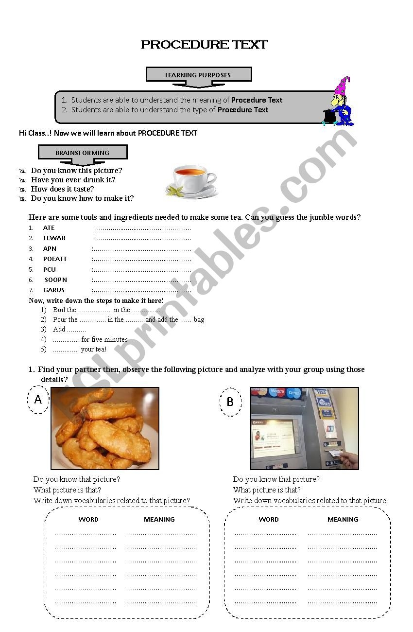 PROCEDURE TEXT ESL Worksheet By Mazaya