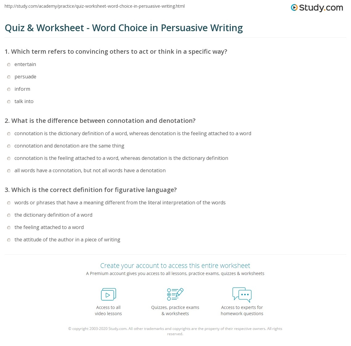 Quiz amp Worksheet Word Choice In Persuasive Writing Study