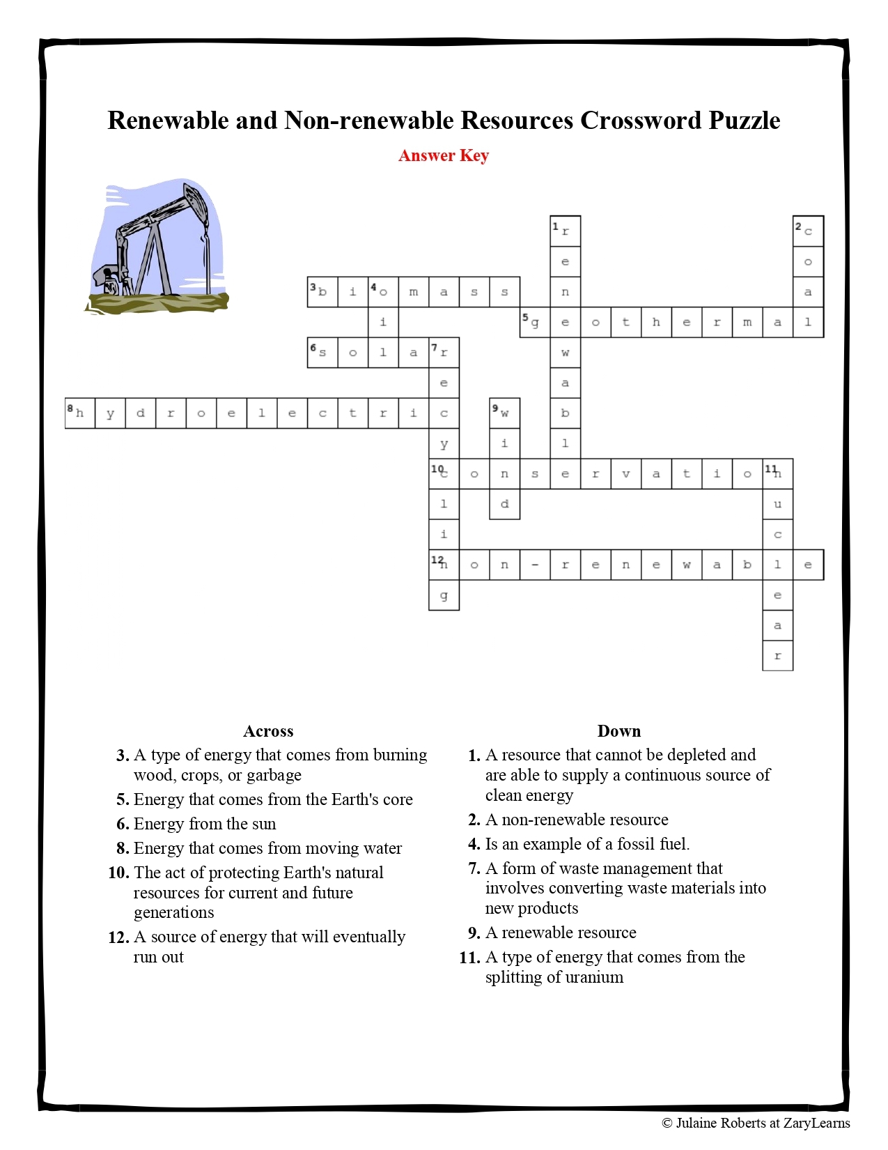Energy Resources Crossword Puzzle